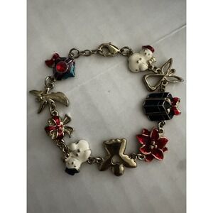 Vintage Miriam Haskell Holiday Christmas Link Charm Bracelet 7" Enamel Signed